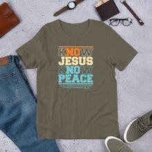 Load image into Gallery viewer, Know/No Jesus Know/No Peace Unisex Bella + Canvas Unisex T-shirt