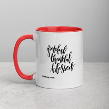Load image into Gallery viewer, Grateful Thankful Blessed Mug with Color Inside