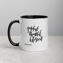 Load image into Gallery viewer, Grateful Thankful Blessed Mug with Color Inside