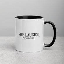 Load image into Gallery viewer, She Laughs Proverbs 31:25 Mug with Color Inside