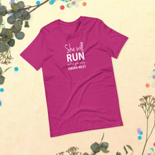 Load image into Gallery viewer, "She will run and not grow weary. Isaiah 40:31" Short-sleeve unisex t-shirt