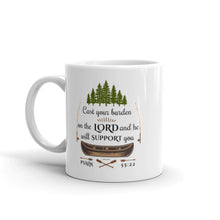 Load image into Gallery viewer, Cast your burden on the Lord, Psalm 55:22, Outdoors Mug