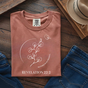 Restored in His Presence | Revelation 22:2 Eucalyptus Faith-Based Comfort Colors T-Shirt