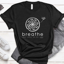 Load image into Gallery viewer, faith-based t-shirt, Bella+Canvas, I Peter 5:7 shirt, cast your cares on God, Christian apparel, inspirational clothing, faith reminder, breathe deeply shirt, spiritual clothing, anxiety relief shirt, biblical verse tee, comforting message, everyday faith, stylish faith wear, divine peace shirt
