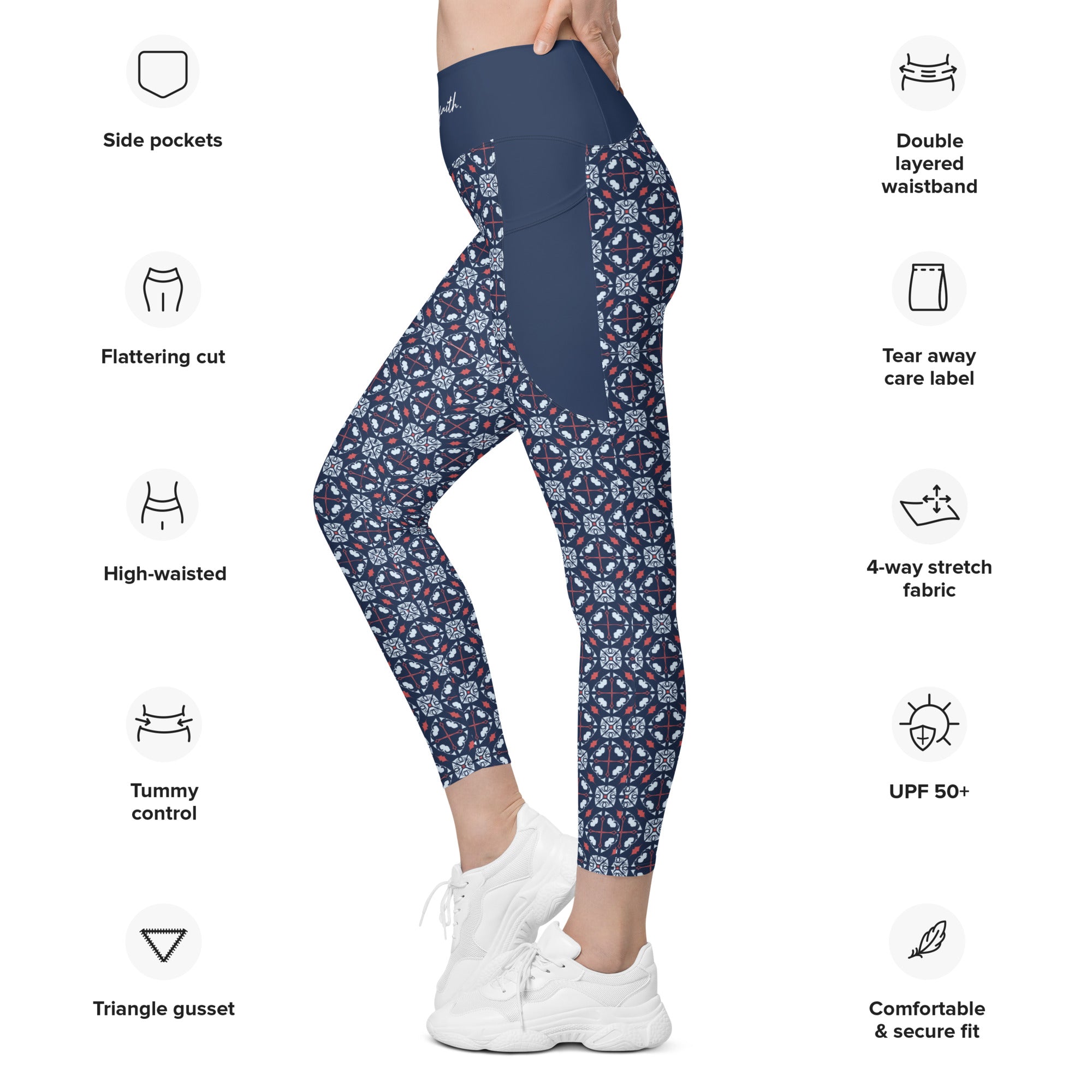 Walk by faith. Navy and Red Medallion Leggings with Pockets(!) – Life Prep  Tools
