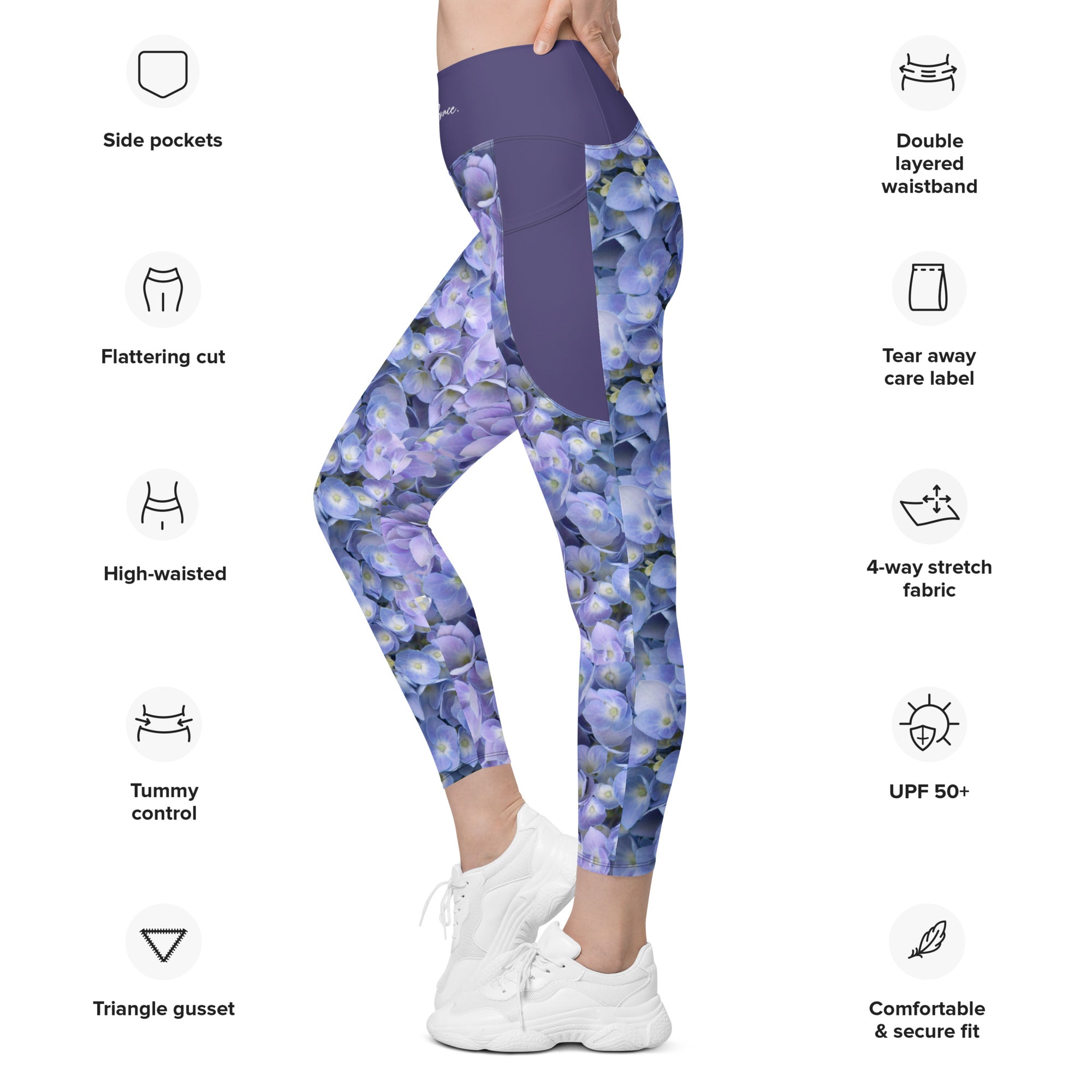 Hydrangea Leggings with pockets, All over printed leggings for women -  yoga, running or chilling at home - ready for anything! – Life Prep Tools
