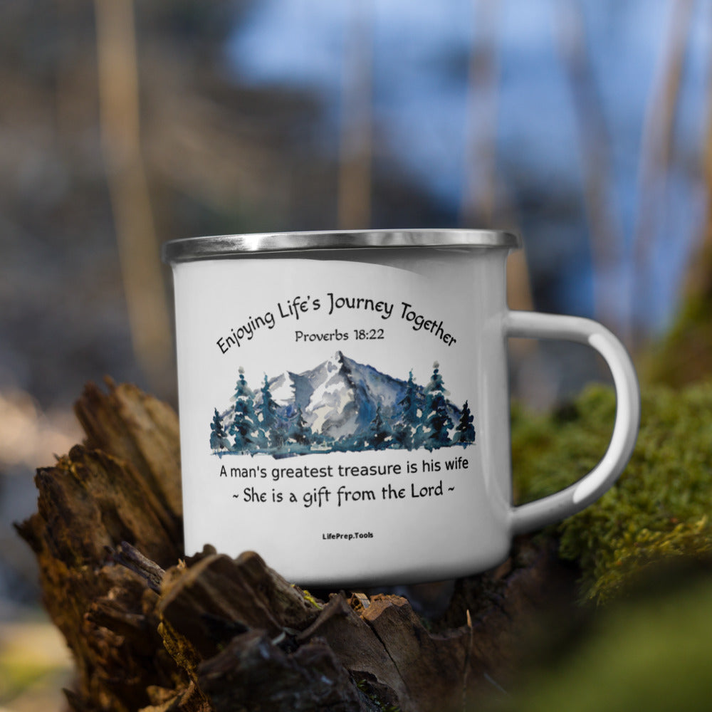Proverbs 18:22 - Enamel Mountain Mug