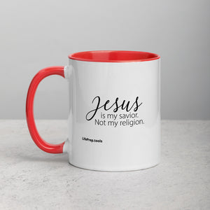 Jesus Is My Savior. Not My Religion. Mug with Color Inside