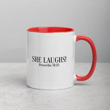 Load image into Gallery viewer, She Laughs Proverbs 31:25 Mug with Color Inside
