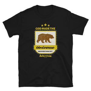God made the universe and everything in it, Bear Design on dark shirt colors