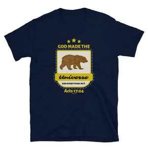 God made the universe and everything in it, Bear Design on dark shirt colors