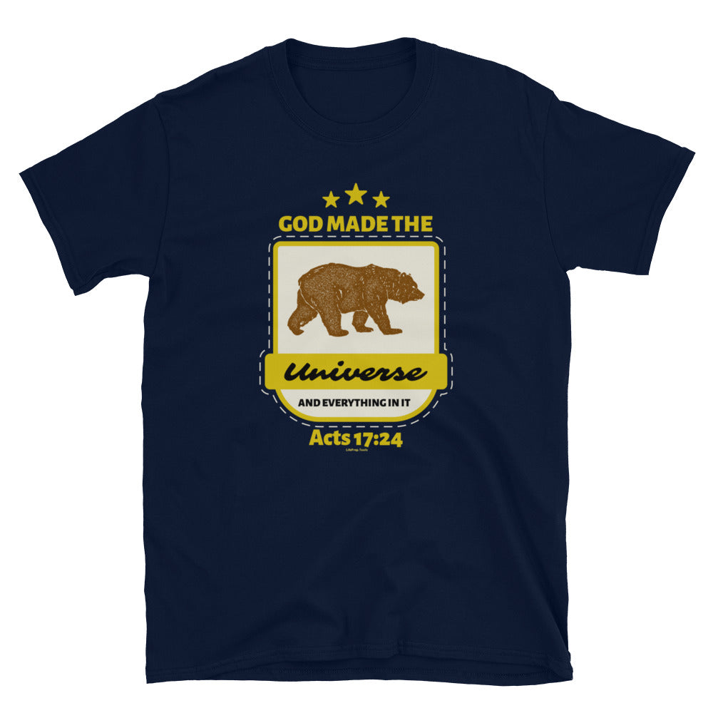 God made the universe and everything in it, Bear Design on dark shirt colors
